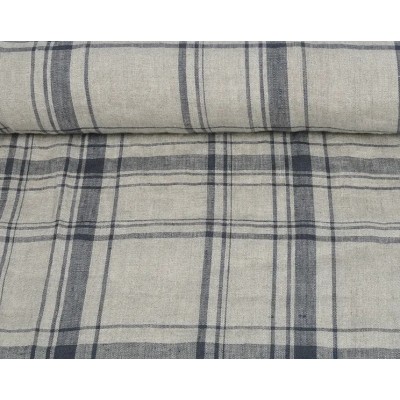 Linen natural and blue grey checks