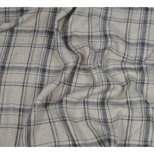 Linen natural and blue grey checks